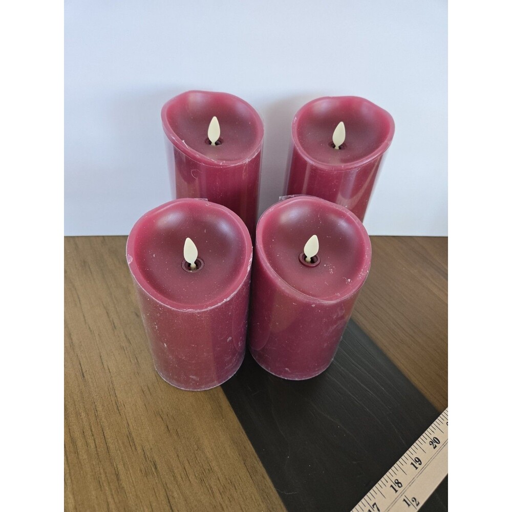 S/4 Luminara Flameless Pillar Candles, Smooth Red Burgundy